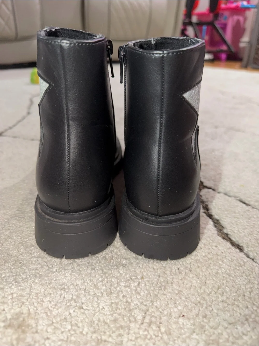 wonder nation Black Ankle Boots with Silver Glitter Star